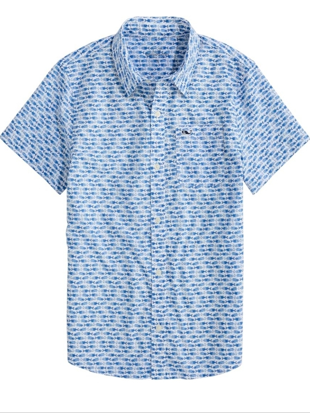Vineyard Vines Light Blue & White Shark-Pattern Polo Small